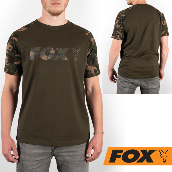 komplette Serie * Fox Neu Karpfenangeln T-Shirt Raglan Schwarz Camo 